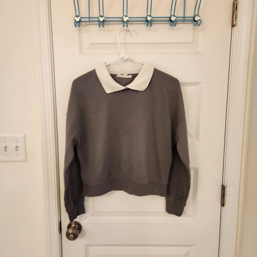 Womens Hippie Rose Grey Pullover Preppy Sweatshirt Collar Size S #EE756